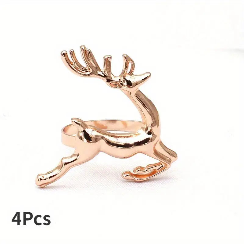 4-Pack Christmas Reindeer Napkin Rings – Holiday Table Decor Napkin Rings Babs Rose Gold-4Pcs