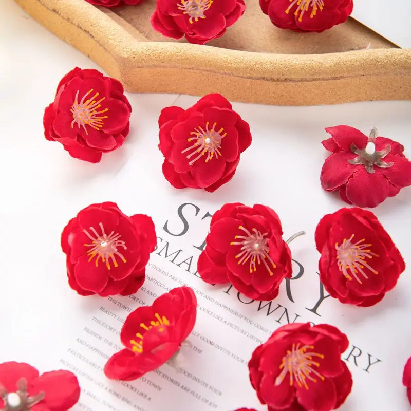 50/100 Pcs Artificial Silk Cherry Blossom Flowers for Decor Artificial Silk Flowers Babs Red 100 pieces