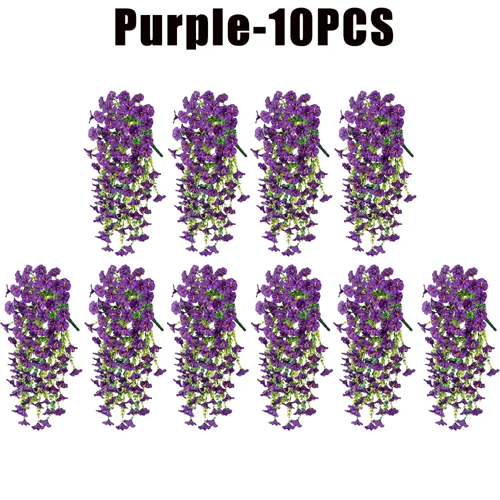 Artificial Morning Glory & Eucalyptus Hanging Floral Decor Artificial Hanging Decor Babs Purple-10PCS Plastic