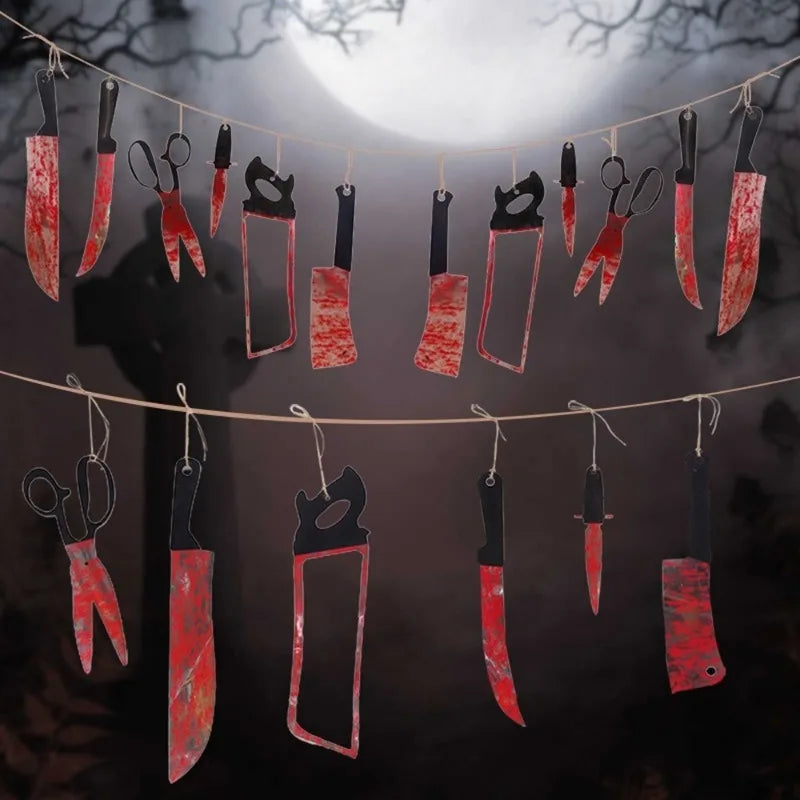 Halloween Hanging Bloody Knife Banner Horror Prop – 1-4 Sets Halloween Party Prop Babs
