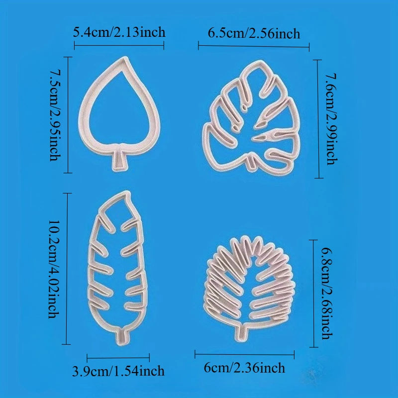 Tropical Leaf Cookie Cutters Set of 4 – Fondant & Biscuit Tool Cookie Cutter Set Babs 1set