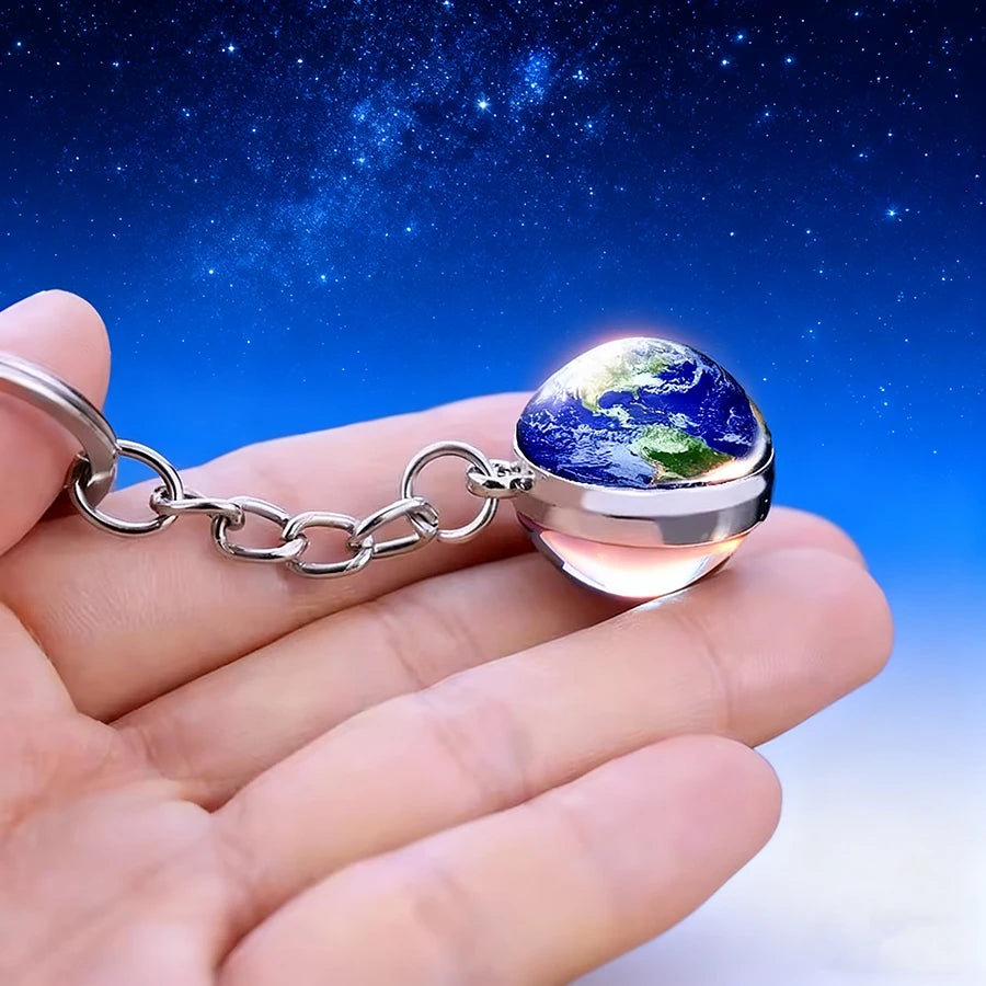 Galaxy Solar System Glass Ball Keychain – Planet Art Charm Glass Ball Keychain Babs