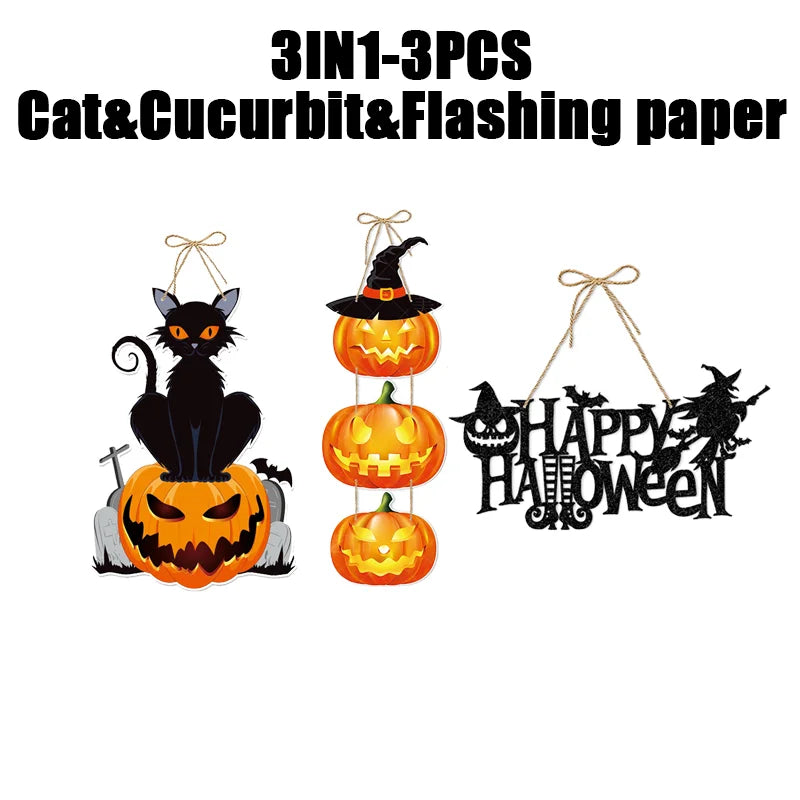 Halloween Pumpkin Door Hanger – Rustic Spooky Wall Plaque Halloween Door Hanger Babs SetA-3PCS