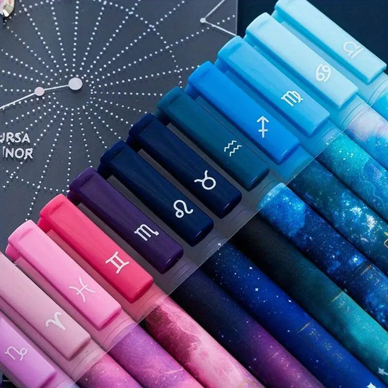 12pc Constellation Gel Pen Set – 0.5mm Kawaii Black Ink Pens Gel Pen Set Babs