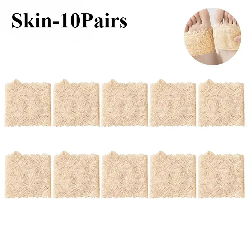 Women's Non-Slip Half Sole Lace Foot Cover Socks 1-10 Pairs Half Sole Foot Cover Babs Skin-10Pairs