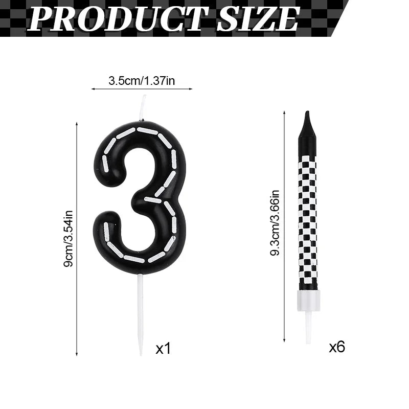 7-Pc Racing Car Birthday Candles & Checkered Cake Topper Set Birthday Cake Candles Babs