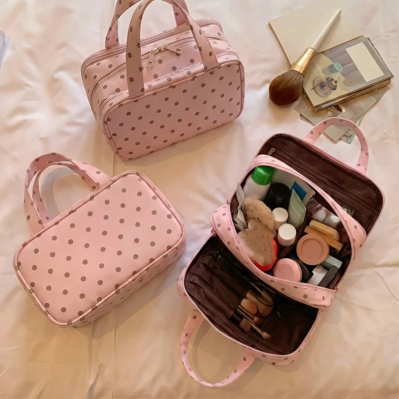 Polka Dot Makeup Bag – 3-Layer Travel Toiletry Organizer Travel Makeup Bag Babs
