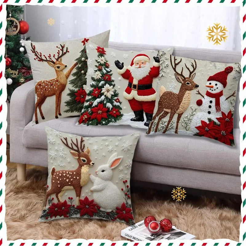 Christmas Pillow Cover 45x45cm – Santa, Elk & Snowman Designs Pillow Cover Babs