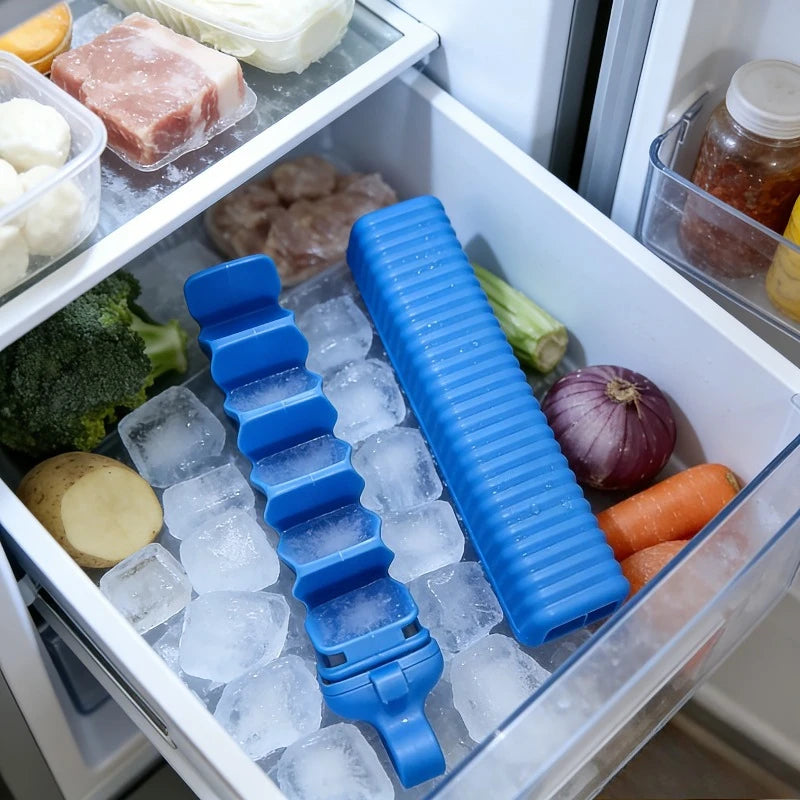Household Ice Cube Maker Press Tray – Pull-Out Freezer Mold Ice Cube Tray Babs