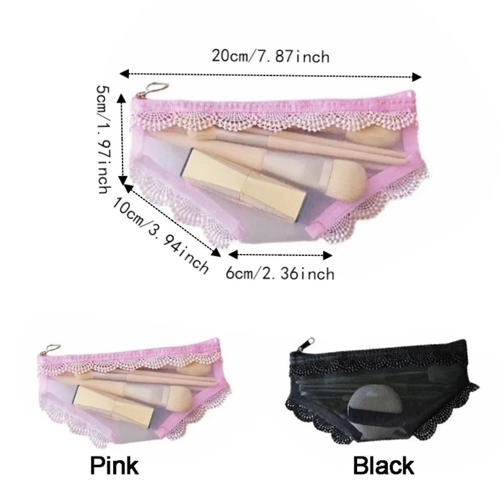 Korean Style Briefs Shape Cosmetic Bag – Lace Trim Makeup Pouch Cosmetic Makeup Bag Babs