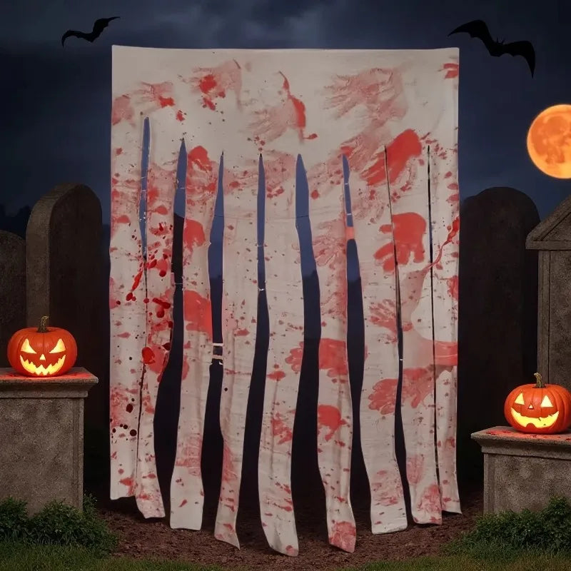 Halloween Blood Handprint Gauze Tablecloth – Haunted Décor Halloween Party Décor Babs