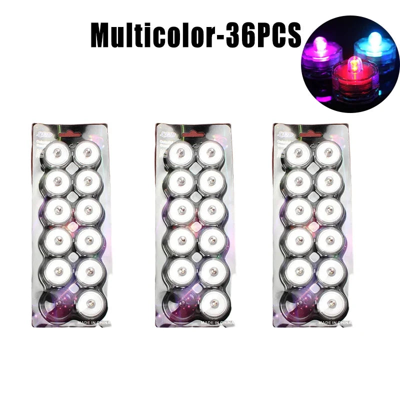 12-Pack Waterproof LED Tea Light Candles for Fish Tank & Home LED Tea Light Set Babs Multicolor-36PCS