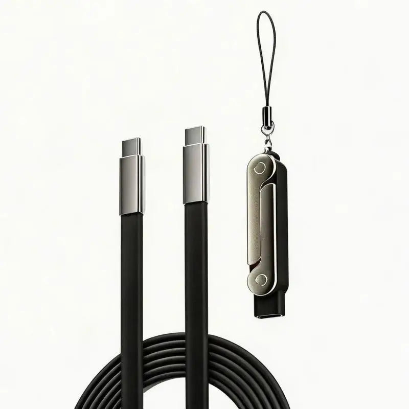 240W USB-C Fast Charging Cable with Foldable Bracket Stand USB-C Charging Cable Babs Black
