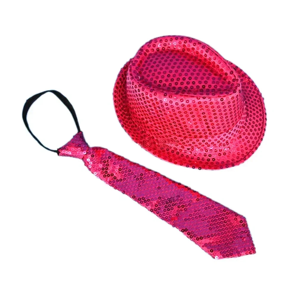 LED Light Up Sequin Jazz Hat & Tie Set | Party Costume LED Party Costume Set Babs light up rosy 1 Children size