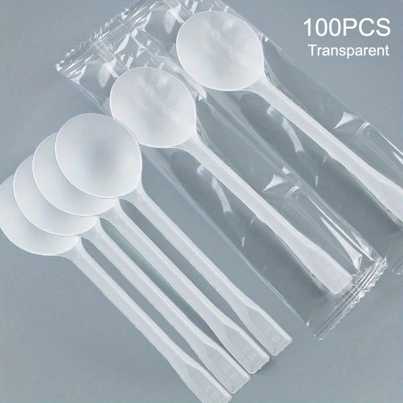100pcs Individually Wrapped Disposable Plastic Spoons – Bulk Pack Disposable Spoons Babs Transparent