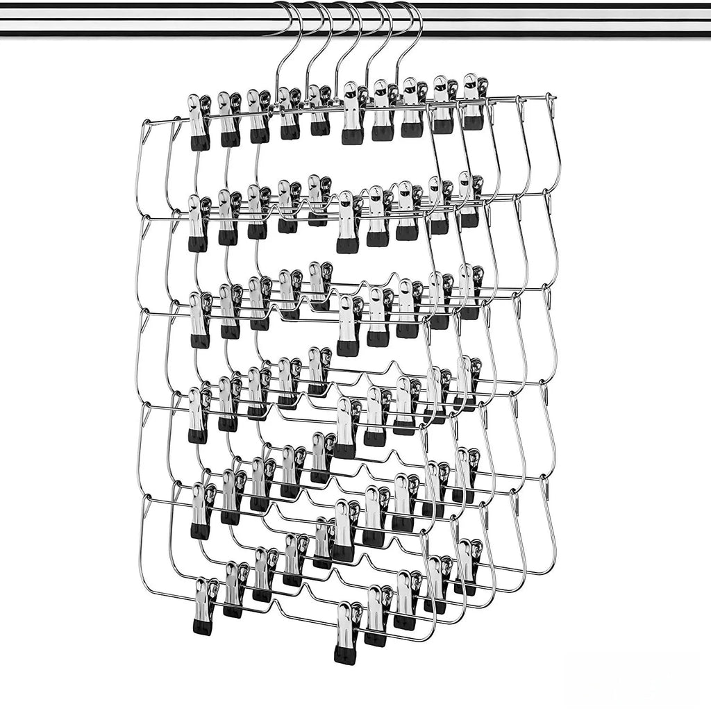 6-Tier Pants & Skirt Hangers with Clips – Closet Space Saver Clothes Hanger Organizer Babs