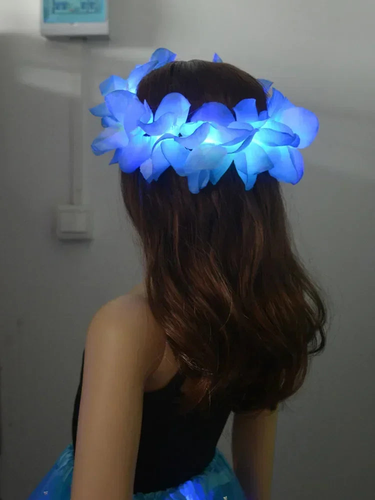 LED Hawaiian Leis Flashing Flower Necklace for Parties LED Party Necklace Babs 1pcs blue wreath