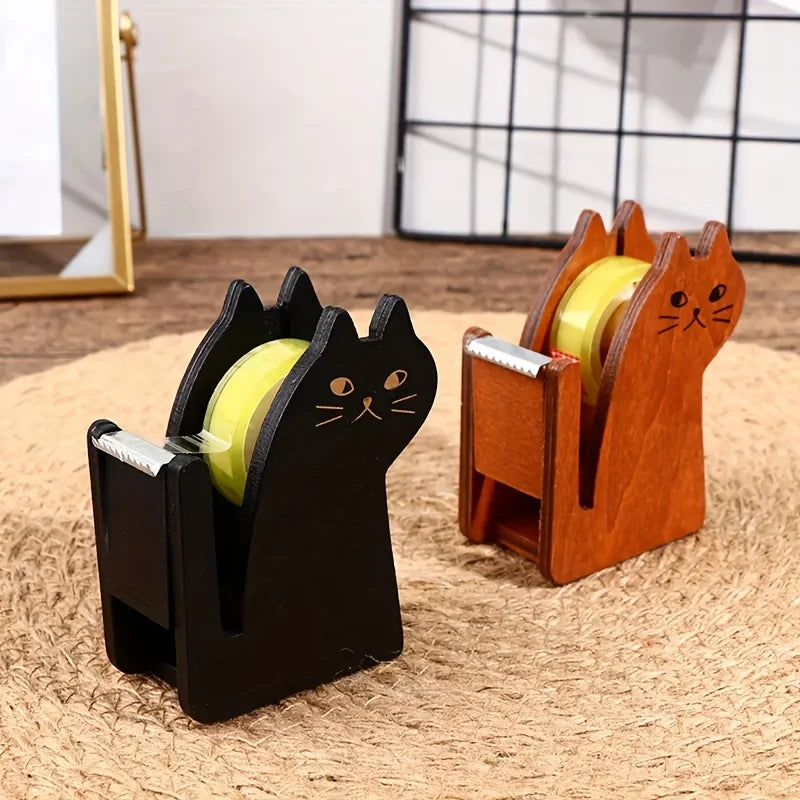 Cat Shaped Tape Dispenser – Wooden Desktop Tape Holder Tape Dispenser Babs