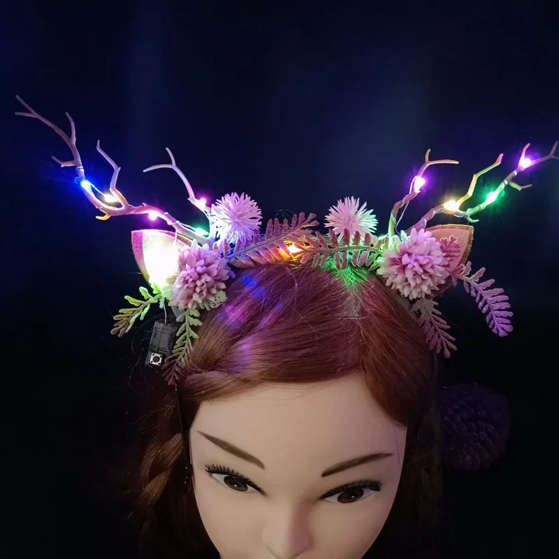 10pcs LED Christmas Headbands – Antler Flower Party Props LED Party Headband Babs