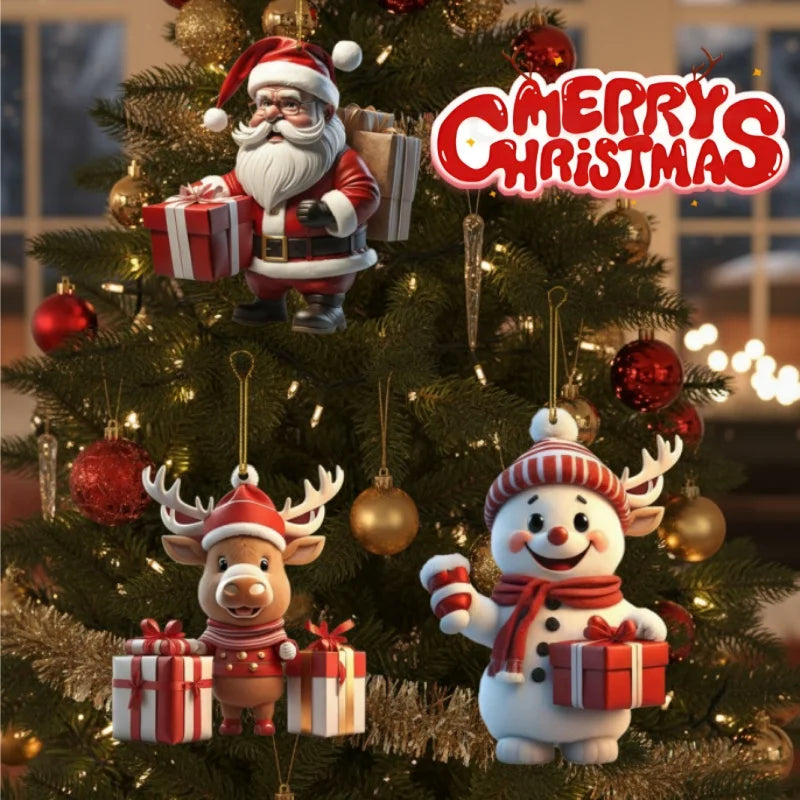 Christmas Hanging Ornaments – Santa & Snowman 2D Cartoon Style Christmas Ornaments Babs