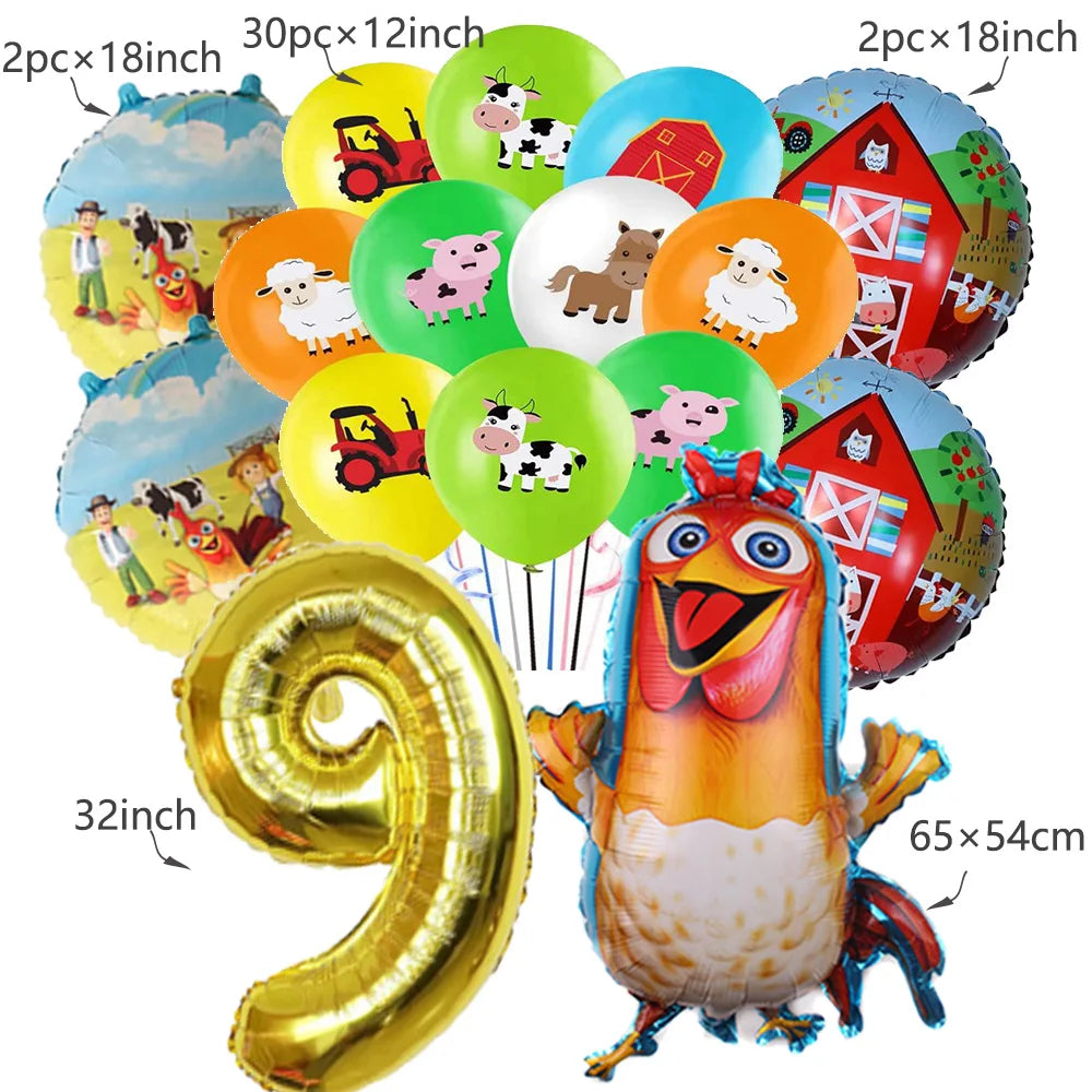 Farm Animal Foil Balloons Set – Cow Sheep Duck Pig Party Decor Party Balloons Set Babs army green As show