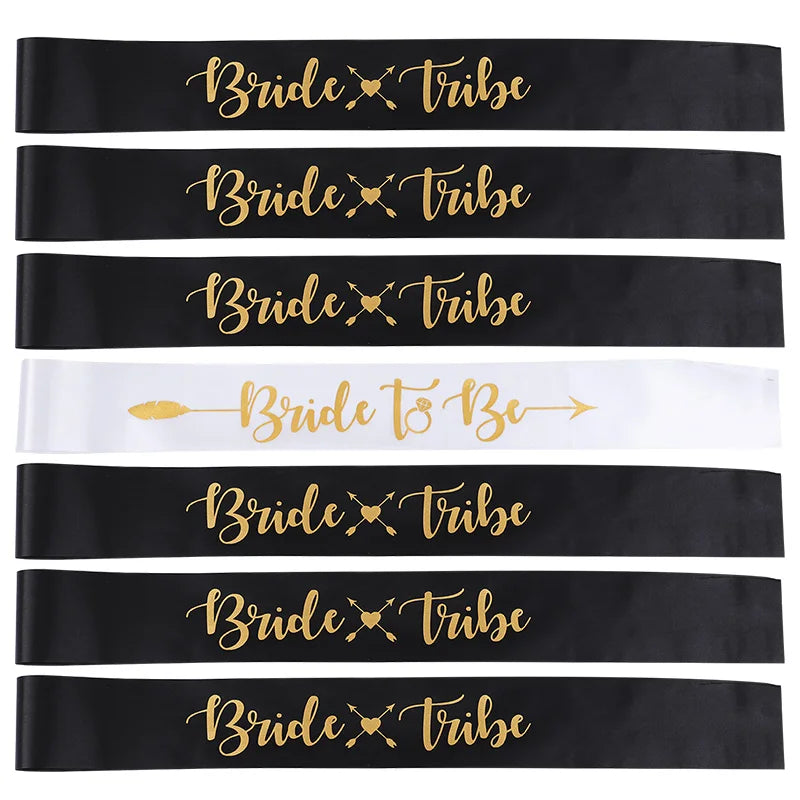 Bride Tribe Satin Sashes Set – Bachelorette & Bridal Party Bridal Party Sashes Babs 7Pcs Black Set