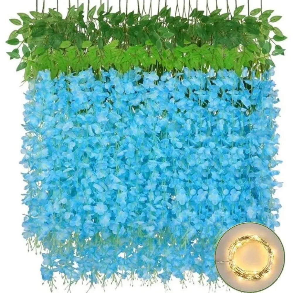 Silk Wisteria Hanging Vine Garland 110cm – 5/10Pcs Wedding Decor Artificial Flower Garland Babs Blue 5Pcs