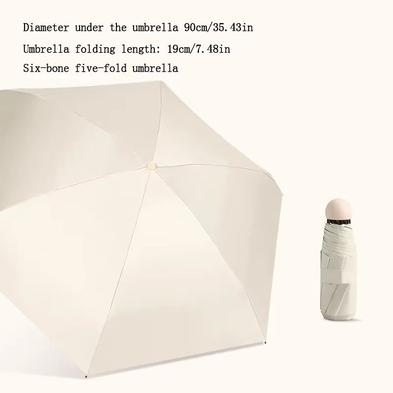Mini Capsule Umbrella – Windproof, UV & Rain Protection Travel Portable Travel Umbrella Babs G586 Beige 6K Iron