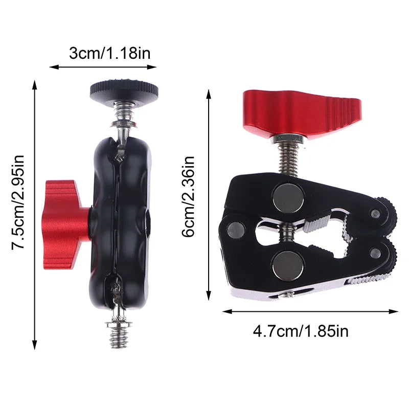 Aluminum Alloy Double Ball Head Magic Arm Clamp 1/4" 3/8" Camera Arm Clamp Babs