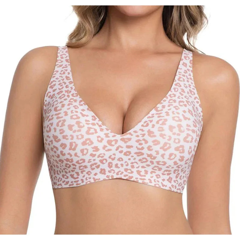 Ice Silk Leopard Deep V Seamless Wireless Bra | Wire-Free Seamless Wireless Bra Babs White 2XL