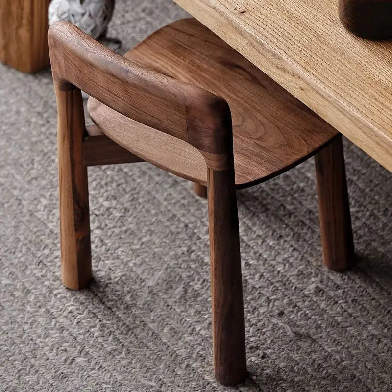 Nordic Walnut Wood Stool with Backrest – Modern Minimalist Chair Wooden Accent Stool Babs