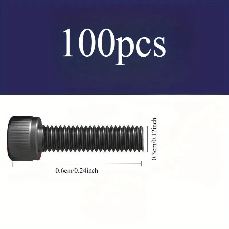100pcs M3 Hex Socket Cap Screws & Nuts Kit | 6–25mm DIY Set Hex Socket Screw Kit Babs 100pcs