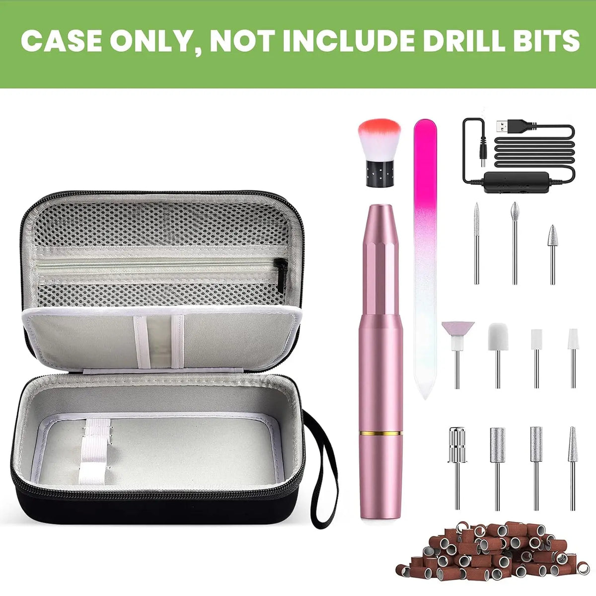 Hard EVA Nail Drill Carrying Case – 40-Slot Bit Organizer Nail Drill Organizer Case Babs