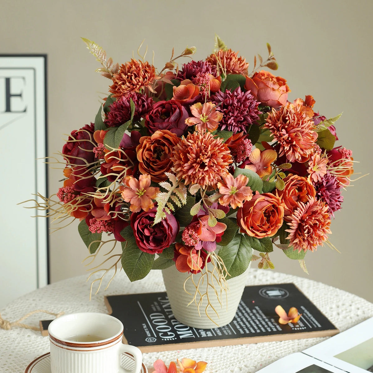 Silk Rose & Peony Artificial Bouquet – Wedding & Home Décor Artificial Flower Bouquet Babs Orange 1 pc