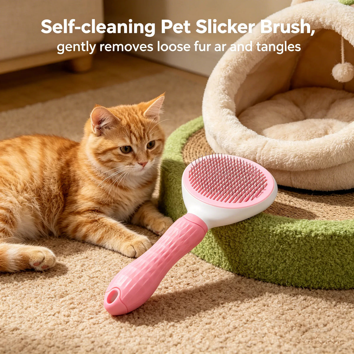 Self-Cleaning Slicker Brush for Dogs & Cats | Non-Slip Handle Pet Grooming Brush Babs