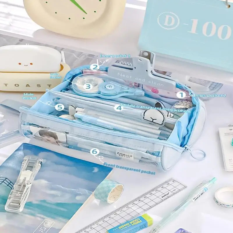 HUXUAN Transparent Cylinder Pencil Case – Large Capacity Cylinder Pencil Case Babs