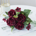 Artificial Silk Peony Bouquet | Fake Flowers for Home & Weddings Artificial Flower Bouquet Babs Burgundy 2 pcs