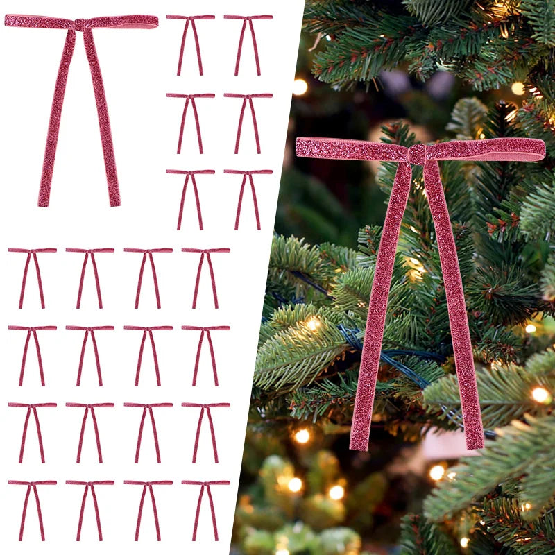 12pcs Red Gold Velvet Bow Christmas Tree Glitter Ornaments Christmas Bow Ornaments Babs Pink 17cm