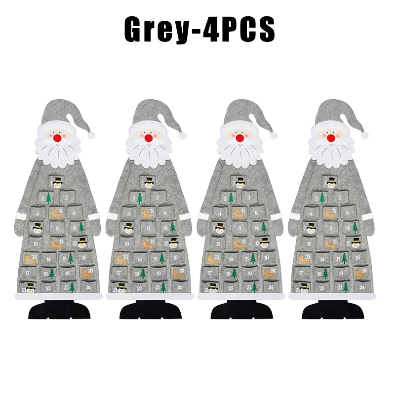 Santa Claus Felt Advent Calendar Christmas Wall Hanging Decor Advent Calendar Babs L Grey 4PCS