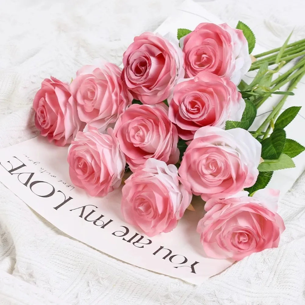 Tulip Rose Artificial Silk Flower Bouquet – 3/5 Pcs Home & Wedding Artificial Flower Bouquet Babs Pink 3Pcs