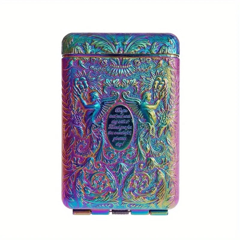 Retro Hand-Carved Metal Cigarette Case – 14 Cigarettes Metal Cigarette Case Babs Colorful