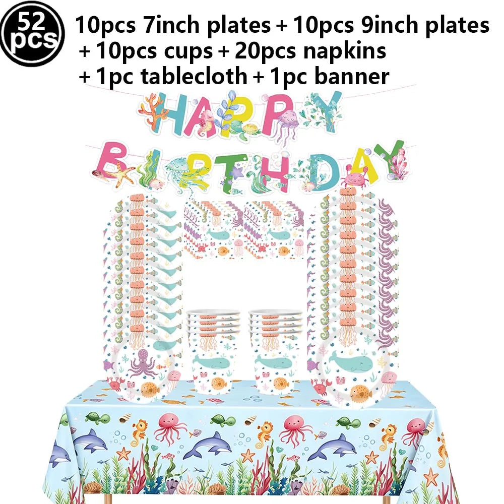 Ocean Animals Birthday Party Supplies Kit – Plates, Cups & More Party Supplies Kit Babs Brown as show