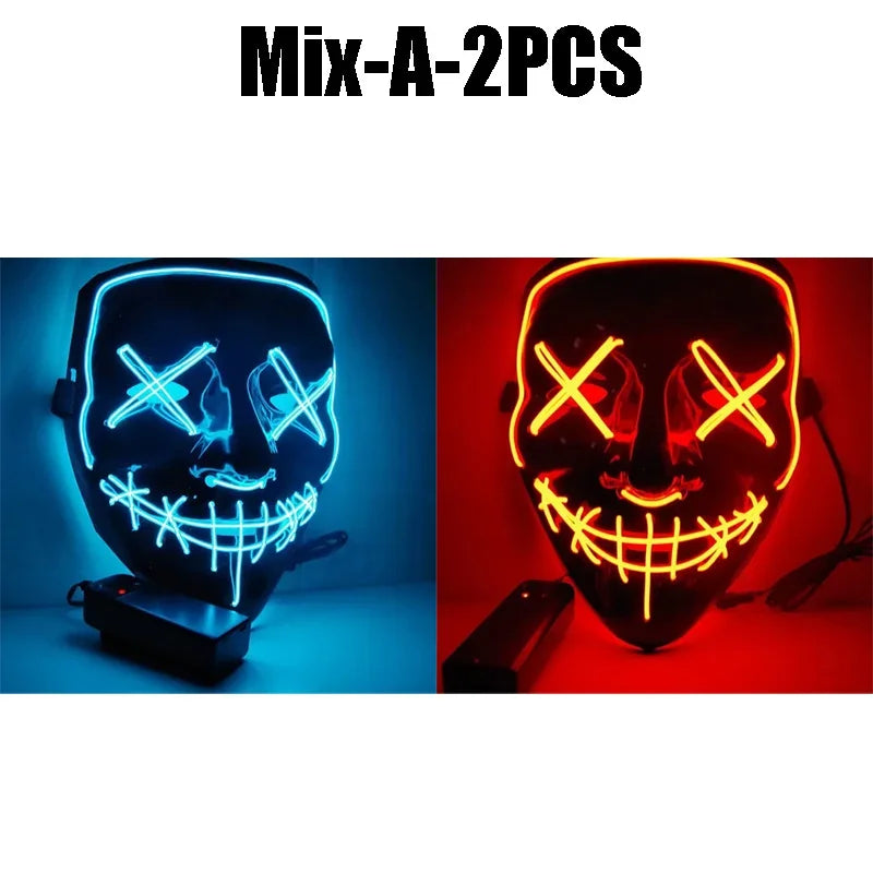 Halloween LED Glowing Party Mask – Light-Up EL Wire Face Mask LED Costume Mask Babs Mix-A-2PCS