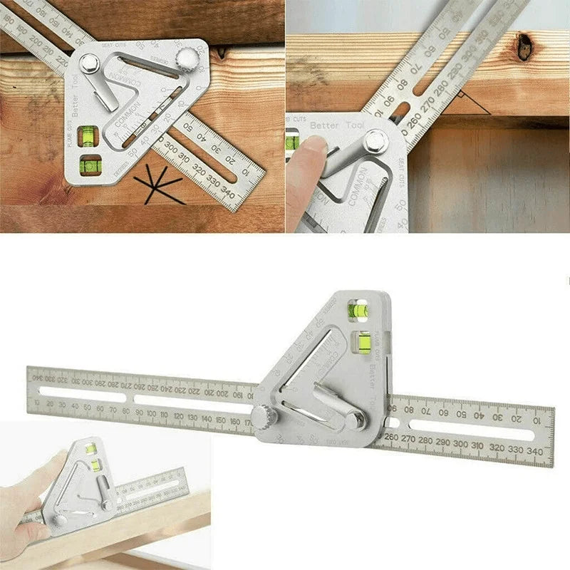 Triangle Ruler Protractor & Angle Ruler with Bubble Level Carpentry Measuring Tool Babs