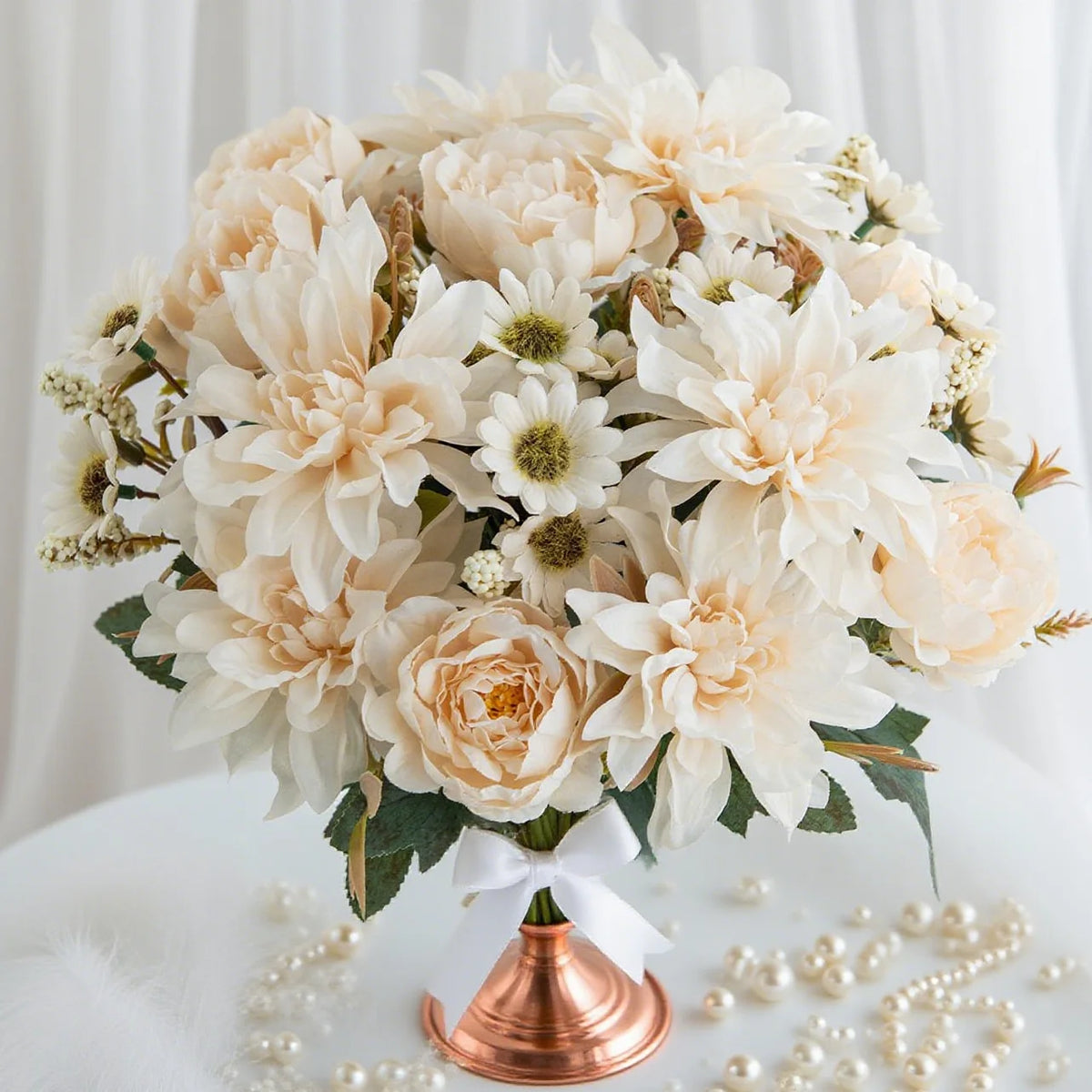 Artificial Silk Dahlia Rose Daisy Bouquet – Wedding & Home Decor Artificial Flower Bouquet Babs