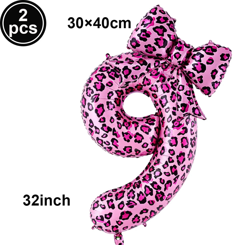 32" Pink Leopard Number Foil Balloons with Bow – Party Decor Party Foil Balloons Babs A-9 As pictures show