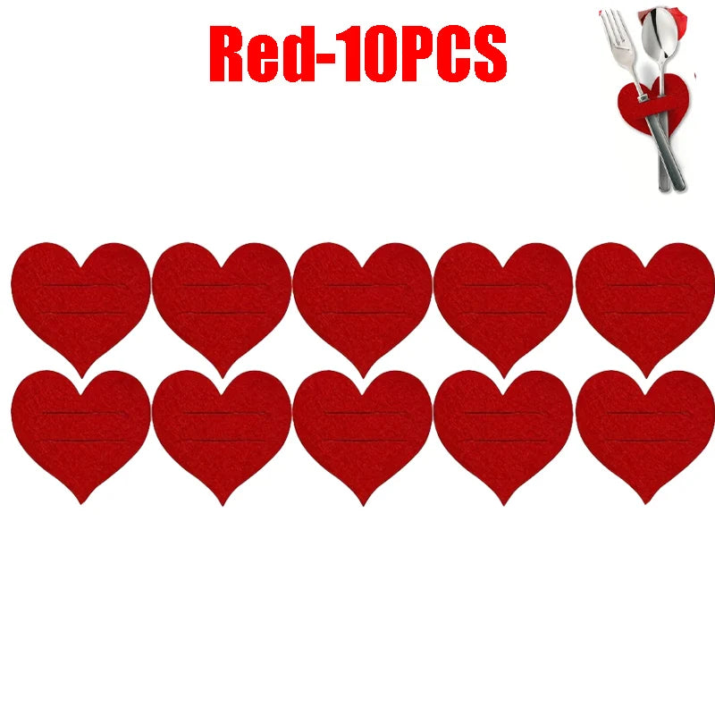 Felt Heart Utensil Holders Set of 10 – Red Cutlery Bags Utensil Holder Set Babs Red-10PCS