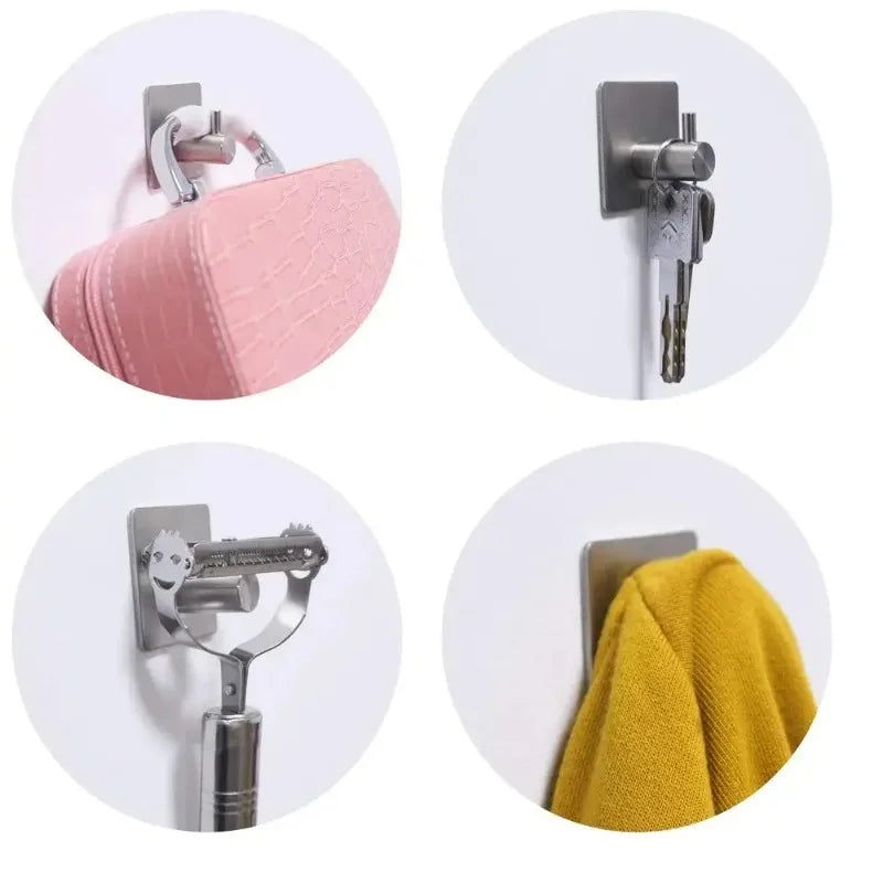 Stainless Steel 6-Hook Wall Organizer – No-Drill Adhesive Mount Wall Hook Organizer Babs