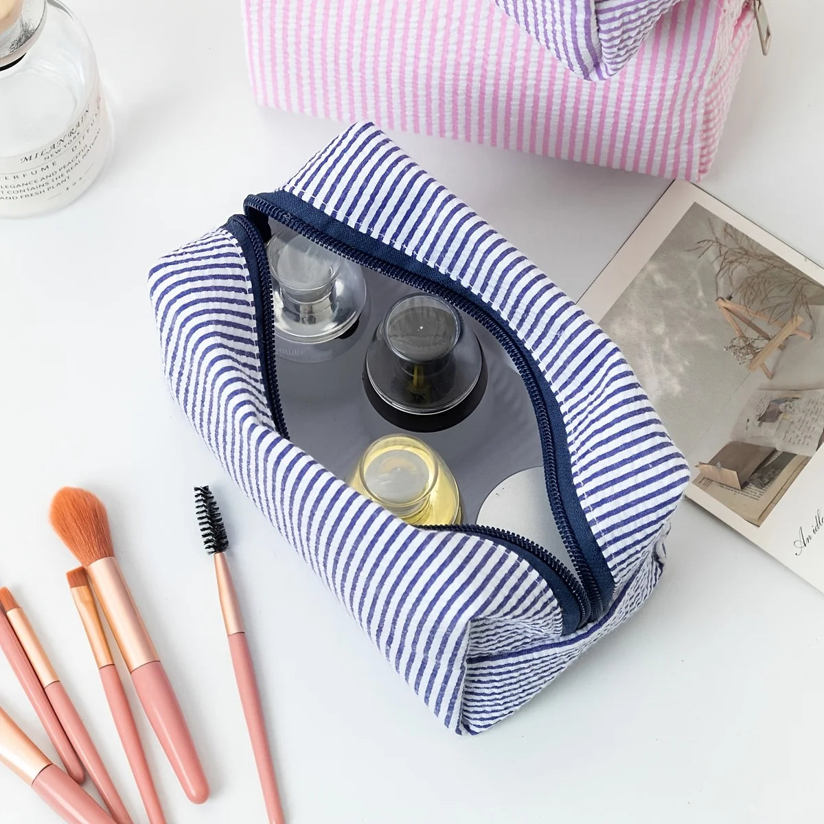 Striped Makeup Bag – Portable Travel Toiletry & Pencil Case Cosmetic Travel Bag Babs