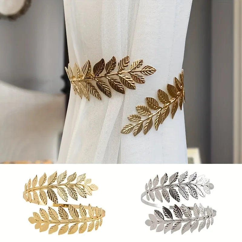 Metal Leaf Curtain Tiebacks with Adjustable Rings – Set of 2 Curtain Tiebacks Babs